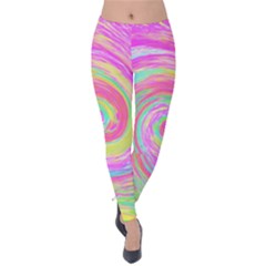 Groovy Abstract Pink And Blue Liquid Swirl Painting Velvet Leggings by myrubiogarden