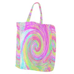 Groovy Abstract Pink And Blue Liquid Swirl Painting Giant Grocery Tote by myrubiogarden