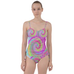 Groovy Abstract Pink And Blue Liquid Swirl Painting Sweetheart Tankini Set by myrubiogarden