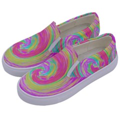 Groovy Abstract Pink And Blue Liquid Swirl Painting Kids  Canvas Slip Ons by myrubiogarden