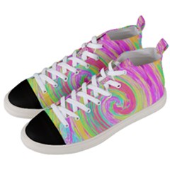 Groovy Abstract Pink And Blue Liquid Swirl Painting Men s Mid-top Canvas Sneakers by myrubiogarden