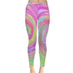 Groovy Abstract Pink And Blue Liquid Swirl Painting Inside Out Leggings by myrubiogarden