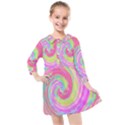 Groovy Abstract Pink And Blue Liquid Swirl Painting Kids  Quarter Sleeve Shirt Dress View1