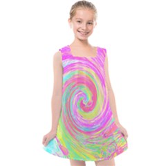 Groovy Abstract Pink And Blue Liquid Swirl Painting Kids  Cross Back Dress