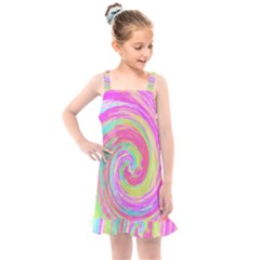 Groovy Abstract Pink And Blue Liquid Swirl Painting Kids  Overall Dress by myrubiogarden