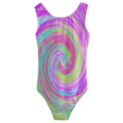 Groovy Abstract Pink And Blue Liquid Swirl Painting Kids  Cut-out Back One Piece Swimsuit