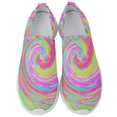 Groovy Abstract Pink And Blue Liquid Swirl Painting Men s Slip On Sneakers