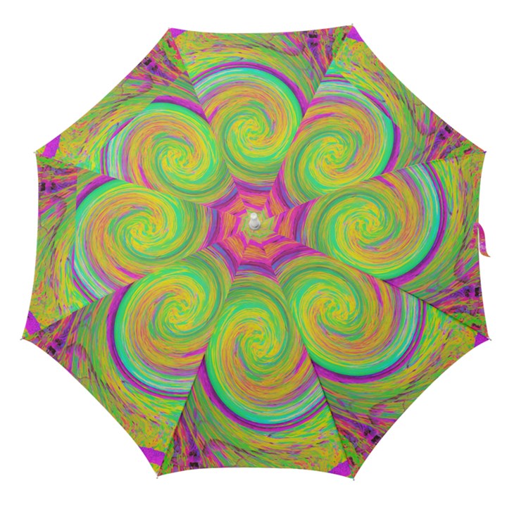 Groovy Abstract Purple And Yellow Liquid Swirl Straight Umbrellas