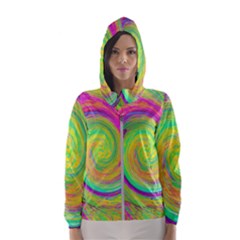 Groovy Abstract Purple And Yellow Liquid Swirl Hooded Windbreaker (women)