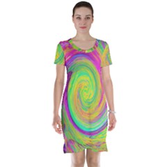 Groovy Abstract Purple And Yellow Liquid Swirl Short Sleeve Nightdress by myrubiogarden