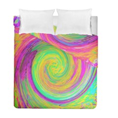 Groovy Abstract Purple And Yellow Liquid Swirl Duvet Cover Double Side (full/ Double Size) by myrubiogarden