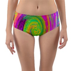 Groovy Abstract Purple And Yellow Liquid Swirl Reversible Mid-waist Bikini Bottoms by myrubiogarden