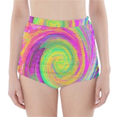 Groovy Abstract Purple And Yellow Liquid Swirl High-waisted Bikini Bottoms by myrubiogarden