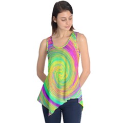 Groovy Abstract Purple And Yellow Liquid Swirl Sleeveless Tunic by myrubiogarden