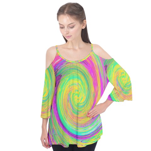 Groovy Abstract Purple And Yellow Liquid Swirl Flutter Tees by myrubiogarden