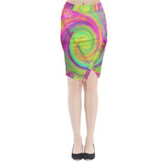 Groovy Abstract Purple And Yellow Liquid Swirl Midi Wrap Pencil Skirt by myrubiogarden