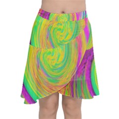 Groovy Abstract Purple And Yellow Liquid Swirl Chiffon Wrap Front Skirt by myrubiogarden