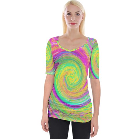 Groovy Abstract Purple And Yellow Liquid Swirl Wide Neckline Tee by myrubiogarden