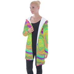 Groovy Abstract Purple And Yellow Liquid Swirl Longline Hooded Cardigan