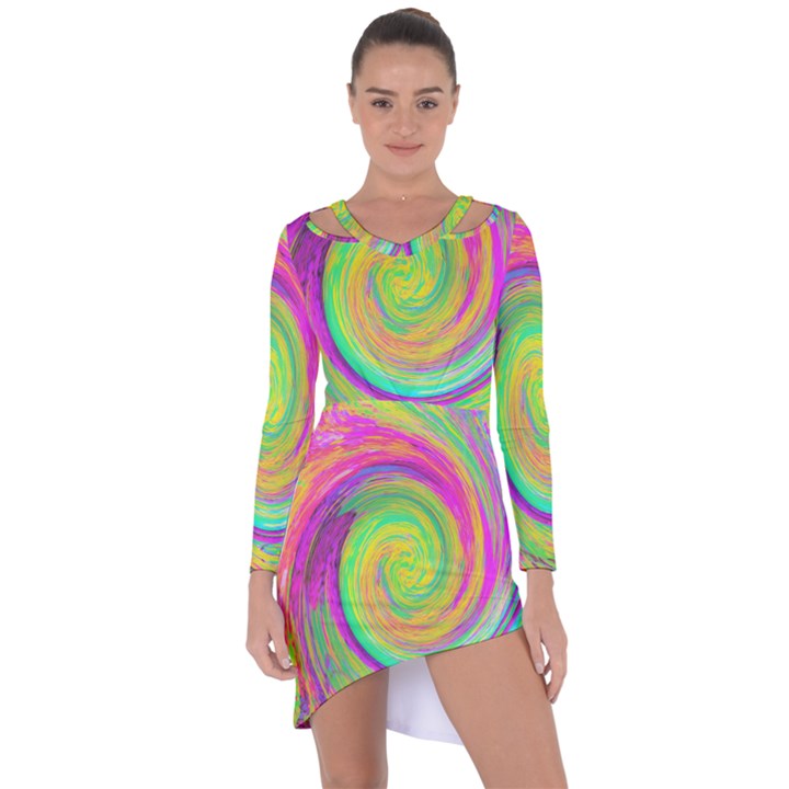 Groovy Abstract Purple And Yellow Liquid Swirl Asymmetric Cut-Out Shift Dress