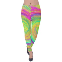 Groovy Abstract Purple And Yellow Liquid Swirl Velvet Leggings by myrubiogarden