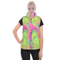 Groovy Abstract Purple And Yellow Liquid Swirl Women s Button Up Vest