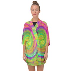 Groovy Abstract Purple And Yellow Liquid Swirl Half Sleeve Chiffon Kimono by myrubiogarden