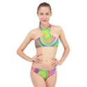 Groovy Abstract Purple And Yellow Liquid Swirl High Neck Bikini Set View1