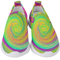 Groovy Abstract Purple And Yellow Liquid Swirl Kids  Slip On Sneakers by myrubiogarden