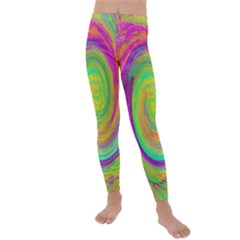 Groovy Abstract Purple And Yellow Liquid Swirl Kids  Lightweight Velour Leggings by myrubiogarden