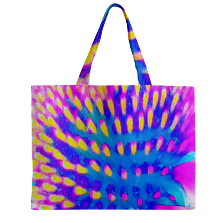 Pink, Blue And Yellow Abstract Coneflower Zipper Mini Tote Bag