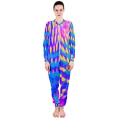 Pink, Blue And Yellow Abstract Coneflower Onepiece Jumpsuit (ladies)  by myrubiogarden