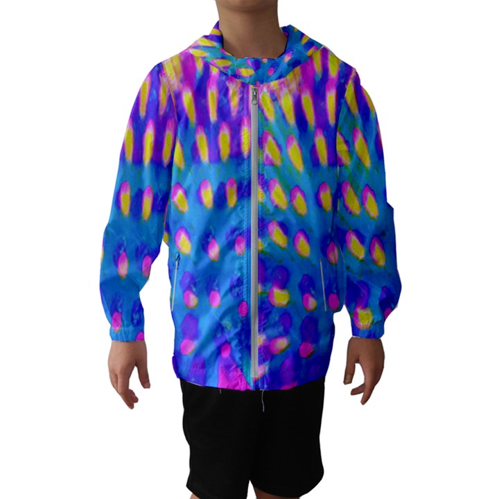 Pink, Blue And Yellow Abstract Coneflower Hooded Windbreaker (Kids)