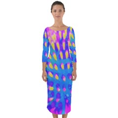 Pink, Blue And Yellow Abstract Coneflower Quarter Sleeve Midi Bodycon Dress by myrubiogarden