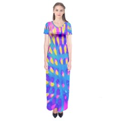 Pink, Blue And Yellow Abstract Coneflower Short Sleeve Maxi Dress by myrubiogarden