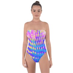 Pink, Blue And Yellow Abstract Coneflower Tie Back One Piece Swimsuit by myrubiogarden