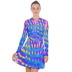 Pink, Blue And Yellow Abstract Coneflower Long Sleeve Panel Dress by myrubiogarden