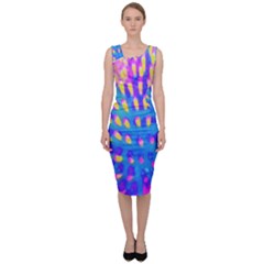 Pink, Blue And Yellow Abstract Coneflower Sleeveless Pencil Dress