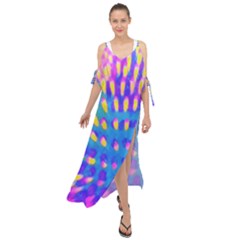 Pink, Blue And Yellow Abstract Coneflower Maxi Chiffon Cover Up Dress by myrubiogarden