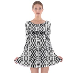 Black And White Intricate Modern Geometric Pattern Long Sleeve Skater Dress by dflcprintsclothing