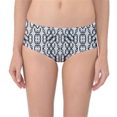 Black And White Intricate Modern Geometric Pattern Mid-waist Bikini Bottoms by dflcprintsclothing