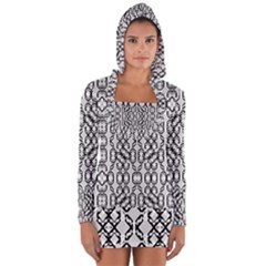 Black And White Intricate Modern Geometric Pattern Long Sleeve Hooded T-shirt by dflcprintsclothing