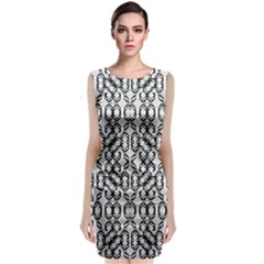 Black And White Intricate Modern Geometric Pattern Sleeveless Velvet Midi Dress by dflcprintsclothing