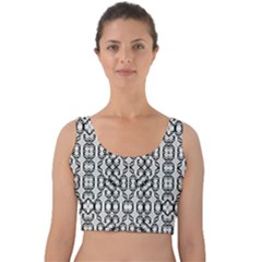 Black And White Intricate Modern Geometric Pattern Velvet Crop Top