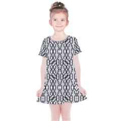 Black And White Intricate Modern Geometric Pattern Kids  Simple Cotton Dress by dflcprintsclothing