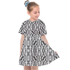 Black And White Intricate Modern Geometric Pattern Kids  Sailor Dress