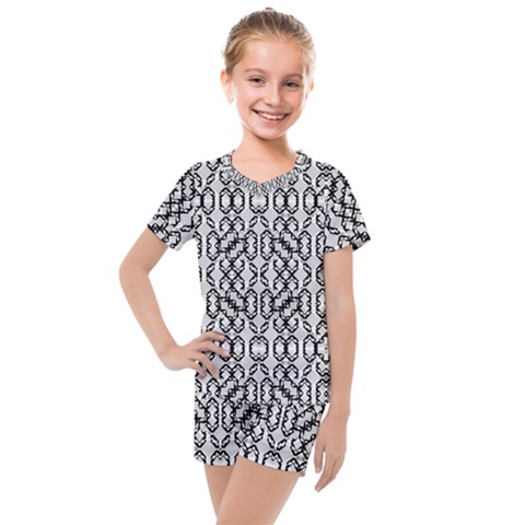 Black And White Intricate Modern Geometric Pattern Kids  Mesh Tee And Shorts Set by dflcprintsclothing