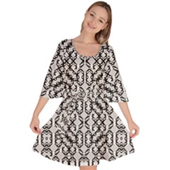 Black And White Intricate Modern Geometric Pattern Velour Kimono Dress