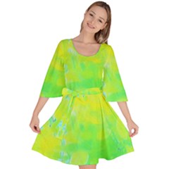 Fluorescent Yellow And Pink Abstract Garden Foliage Velour Kimono Dress by myrubiogarden