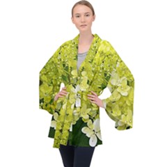 Elegant Chartreuse Green Limelight Hydrangea Macro Velvet Kimono Robe by myrubiogarden